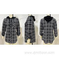 Lady's Autumn Black Checks Loose Hooded Shirt